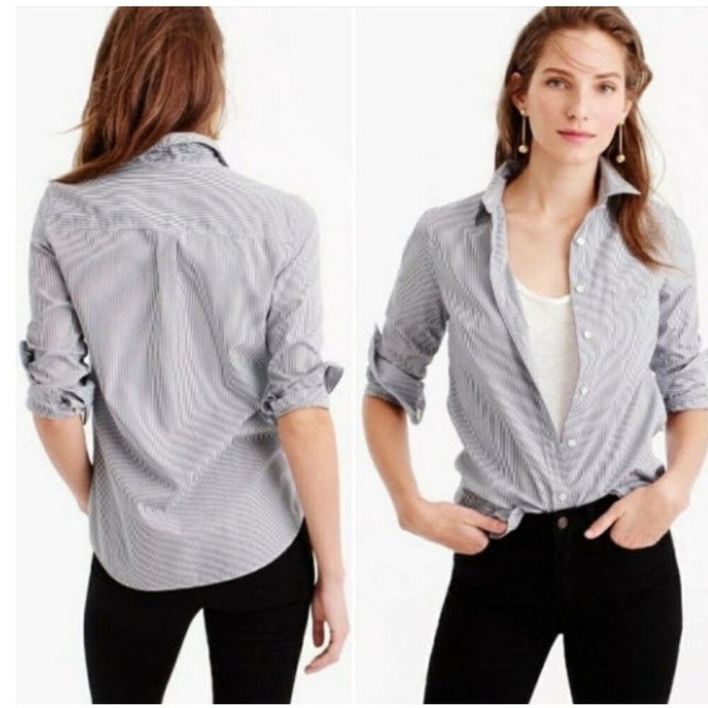 J. Crew Grey and White Striped Button Down Shirt Boy size 8 preppy